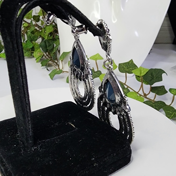 Silver with Blue Teardrop Earrings - Picture 7 of 9